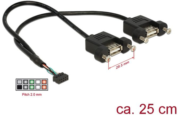 Fotoja e Kabllo Delock USB jashtëm - USB brendshëm (84832), 0.25m, e zezë