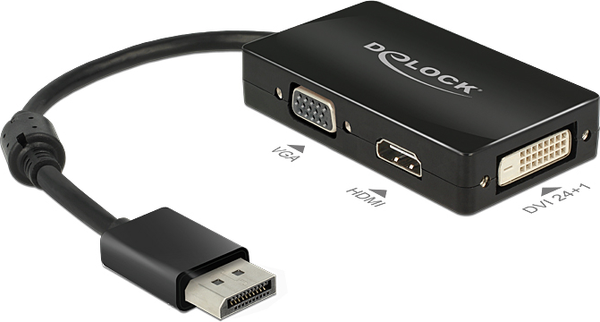Fotoja e Përshtatës AV DeLock DisplayPort, HDMI në D-Sub (VGA) në DVI-D 0, 15 m, i zi