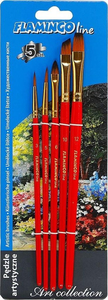 Fotoja e Brushë artistike sintetike Titanium Flamingo Line, 5 copë, të kuqe