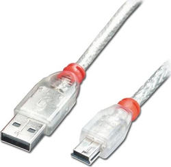 Fotoja e Kabllo Lindy USB-A - miniUSB, 1m, transparent