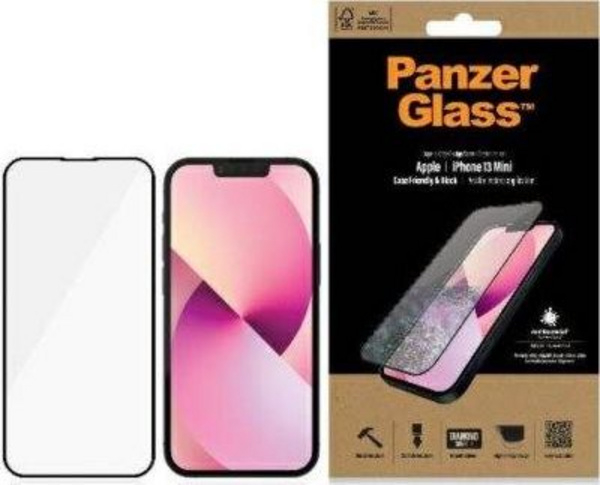 Fotoja e Xham mbrojtës PanzerGlass E2E Privacy iPhone 13 Mini 5.4, "Case Friendly Microfracture AntiBacterial ProP2744, e zezë