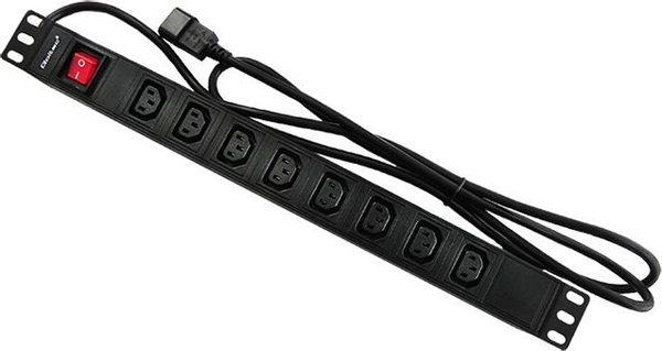 Fotoja e Kabllo zgjatëse Qoltec, 19'', 1U, 10A, PDU, 8xIEC C13, 2 m, e zezë