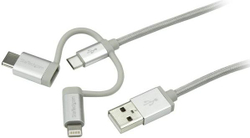 Fotoja e Kabllo StarTech USB-A - USB-C + microUSB + Lightning(LTCUB1MGR), 1 m, e argjendtë