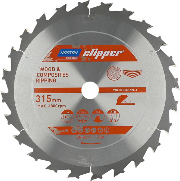 Fotoja e Teh sharre Norton Clipper 315 × 30 mm, 24 dhëmbë ATB