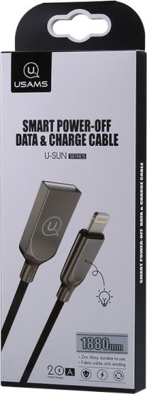 Fotoja e Kabllo karikimi Usams USB-A USB Lightning, 1.9 m, e zezë
