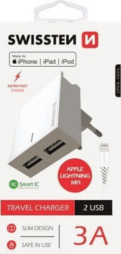Fotoja e Karikues Swissten 2x USB-A 3, i bardhë