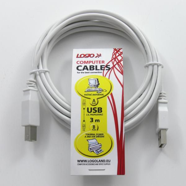 Fotoja e Kabllo Logo, USB-A - USB-B, 3 m, e bardhë