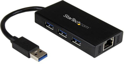 Fotoja e Përshtatës StarTech, USB HUB 1x RJ-45 + 3x USB-A 3.0, i zi