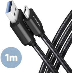 Fotoja e Kabllo AXAGON USB-A - USB-C SPEED USB3.2 Gen 1, 3A, 1m, e zezë
