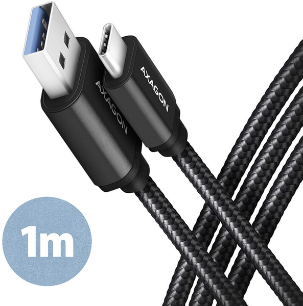 Fotoja e Kabllo AXAGON USB-A - USB-C SPEED USB3.2 Gen 1, 3A, 1m, e zezë