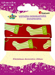 Fotoja e Set fjongo dekorative Titanium Xmas DD146, 1.5cm/3m, e kuqe
