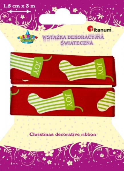 Fotoja e Set fjongo dekorative Titanium Xmas DD146, 1.5cm/3m, e kuqe