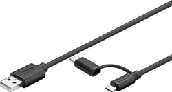 Fotoja e Kabllo Goobay USB-A në MicroUSB + USB-C Cable, 1 m, e zezë (71892)