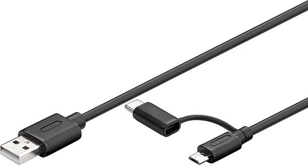 Fotoja e Kabllo Goobay USB-A në MicroUSB + USB-C Cable, 1 m, e zezë (71892)