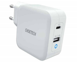 Fotoja e Karikues Choetech Q60062 GaN, USB-C, USB-A, PD, 65W, i bardhë