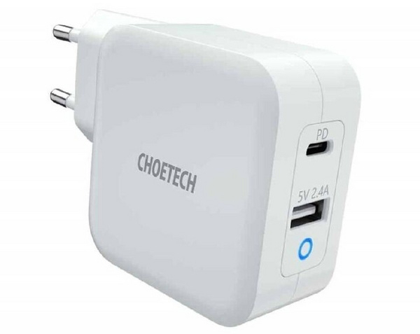Fotoja e Karikues Choetech Q60062 GaN, USB-C, USB-A, PD, 65W, i bardhë