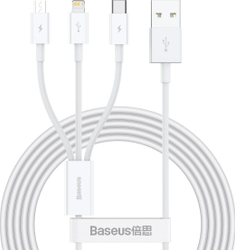 Fotoja e Kabllo Baseus Superior - USB në USB-C, microUSB dhe Lightning, 1.5m, e bardhë