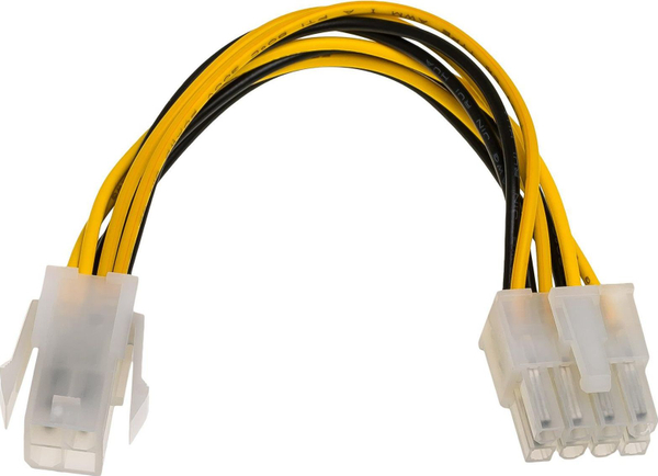 Fotoja e Përshtatës Akyga ATX/EPS 4-pin - ATX/EPS 8-pin, 0.15m, i verdhë