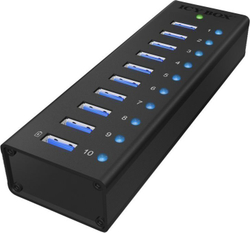 Fotoja e Hub ICY BOX, 10 x USB-A 3.0, i zi