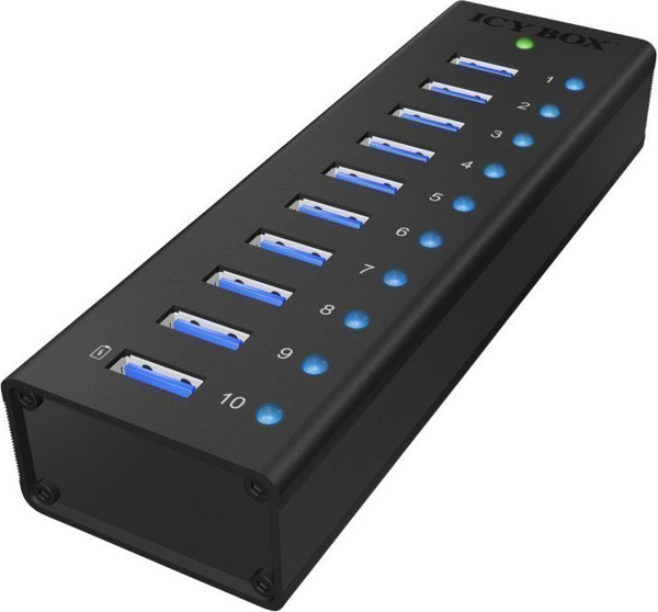 Fotoja e Hub ICY BOX, 10 x USB-A 3.0, i zi