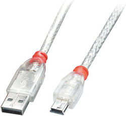 Fotoja e Kabllo USB Lindy USB-A në miniUSB 41781, 0.5 m, transparente