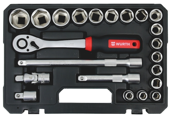 Fotoja e Set arpion me çelësa kokë, Würth, Redstripe, 1/2", 6 këndore, 22copë