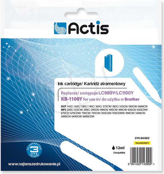 Fotoja e Ngjyrë printeri Actis KB-1100Y, 12ml, e verdhë