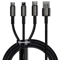 Fotoja e Kabllo karikuese BASEUS Superior 3në1, USB-A - USB-C / micro USB / Lightning, 1.5m, e zezë