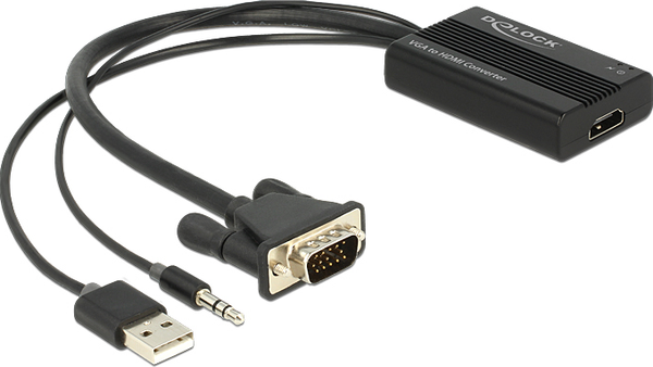 Fotoja e Përshtatës Delock D-Sub (VGA) - HDMI + USB-A + Jack 3.5mm, i zi