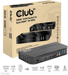 Fotoja e Ndërprerës Club3D Network Switch - Switch, HDMI KVM Switch - Dual HDMI 4K @ 60Hz