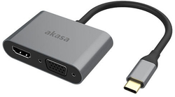Fotoja e Kabllo Akasa USB Type C 2in1, HDMI, D-Sub, 18cm