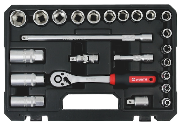 Fotoja e Set arpion me çelësa kokë, Würth, Redstripe, 3/8", 6 këndore, 24copë