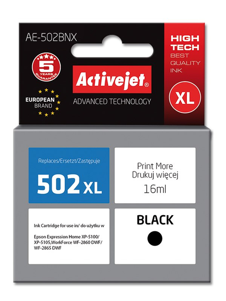 Fotoja e Ngjyrë për printer Activejet AE-502BNX (zëvendësim për Epson 502XL W14010), 16 ml, e zezë