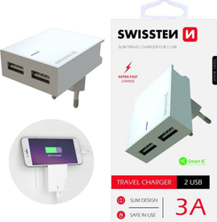 Fotoja e Karikues Swissten SLIM Travel, 2x USB-A, 3A, i bardhë