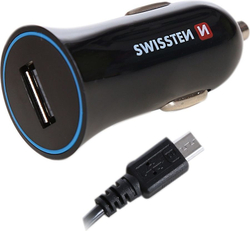 Fotoja e Karikues automjeti Swissten SW‑CCH‑1A‑BK‑C, 12‑24 V, USB‑A 1 A, kabllo 1,5 m micro USB, i zi