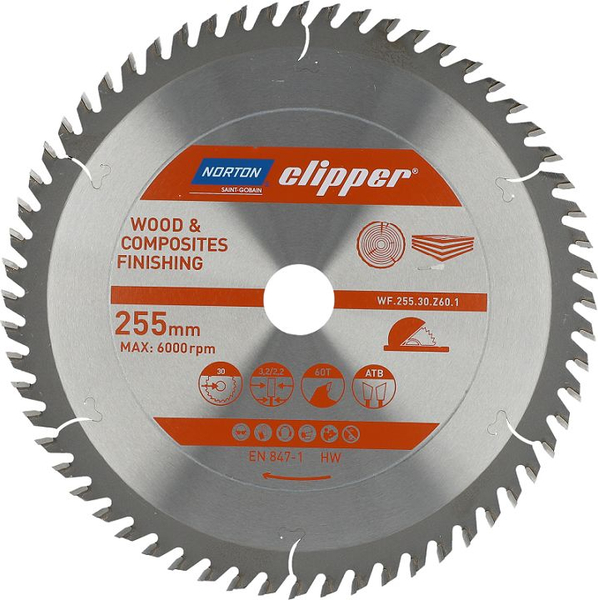 Fotoja e Disk prerës Norton Clipper 250 mm × 30 mm, 60 dhëmbë ATB
