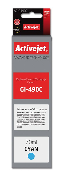 Fotoja e Ngjyrë për printer Activejet AC-G490C (zëvendësim për Canon GI-490C), 70 ml, e kaltër