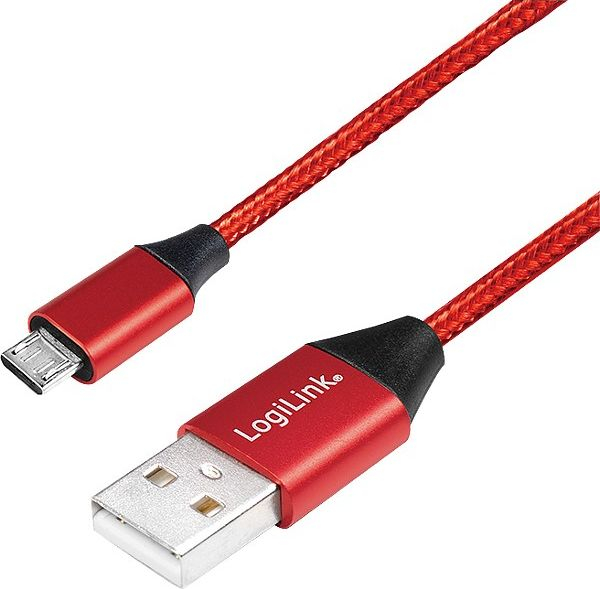 Fotoja e Kabllo LogiLink USB-A - microUSB, 0.3m, e kuqe
