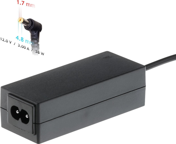 Fotoja e Karikues për laptop Akyga AK-ND-49, 36 W, 12 V, 1.7 mm, i zi
