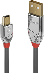 Fotoja e Kabllo Lindy USB-A - miniUSB, 1m, e hirtë