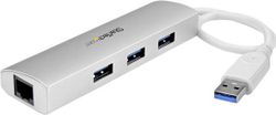 Fotoja e Hub StarTech USB, 1 x RJ-45 + 3 x USB-A 3.0 (ST3300G3UA), i argjendtë