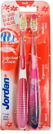Fotoja e Set i furçave për dhëmbë Jordan DUO Individual Clean Soft, 2 copë, rozë