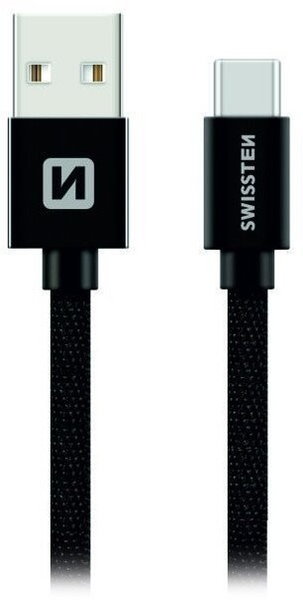 Fotoja e Kabllo SWISSTEN USB-A - USB-C, 2m, e zezë