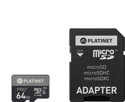 Fotoja e Kartë memorie Platinet Secure Digital MicroSDXC, 64 GB, Class 10 U3 A1 V30 + adapter