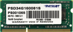 Fotoja e RAM Memorie për laptop Patriot PSD34G160081S, SODIMM, DDR3, 4GB, 1600MHz, CL11