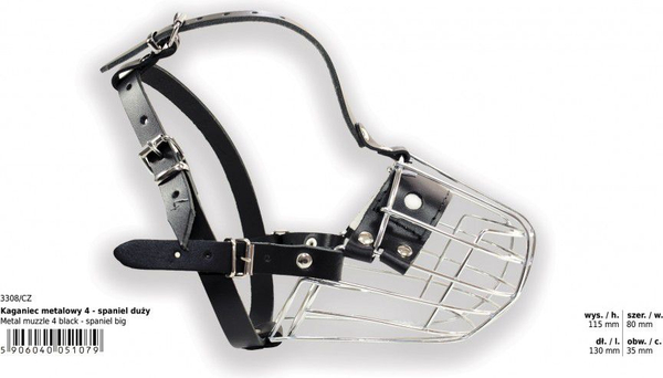 Fotoja e Grykë metalike për qen Dino - 4 Large Spaniel, e zezë