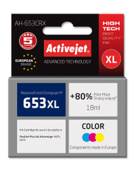 Fotoja e Ngjyrë për printer Activejet AH-653CRX (zëvendësim për HP 653XL 3YM74AE), 18 ml, e kaltër / vjollcë /  e verdhë