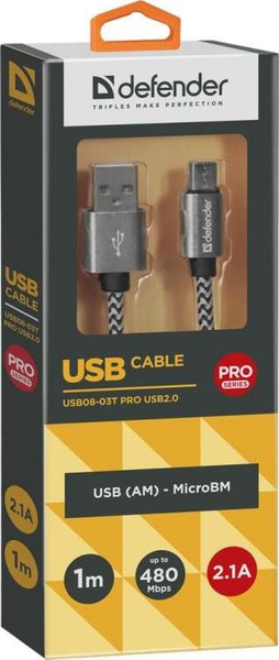 Fotoja e Kabllo Defender USB-A - microUSB, 1m, e zezë