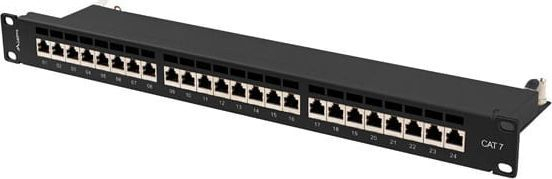 Fotoja e Patch panel Lanberg 1U, 19", 24x RJ-45, Cat.7, i zi
