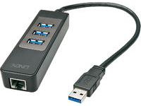 Fotoja e Kabllo USB Lindy, 1 x RJ-45 + 3x USB-A, e zezë